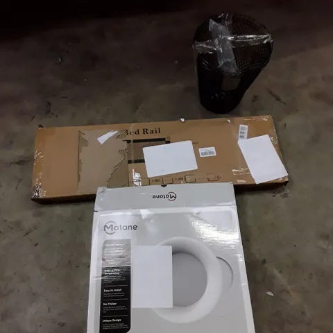 PALLET OF ASSORTED HOUSEHOLD GOODS AND PRODUCT TO INCLUDE; LED CEILING LIGHT, BED RAIL, 3 MINI TRASH CANS, BOXED FURNITURE ETC