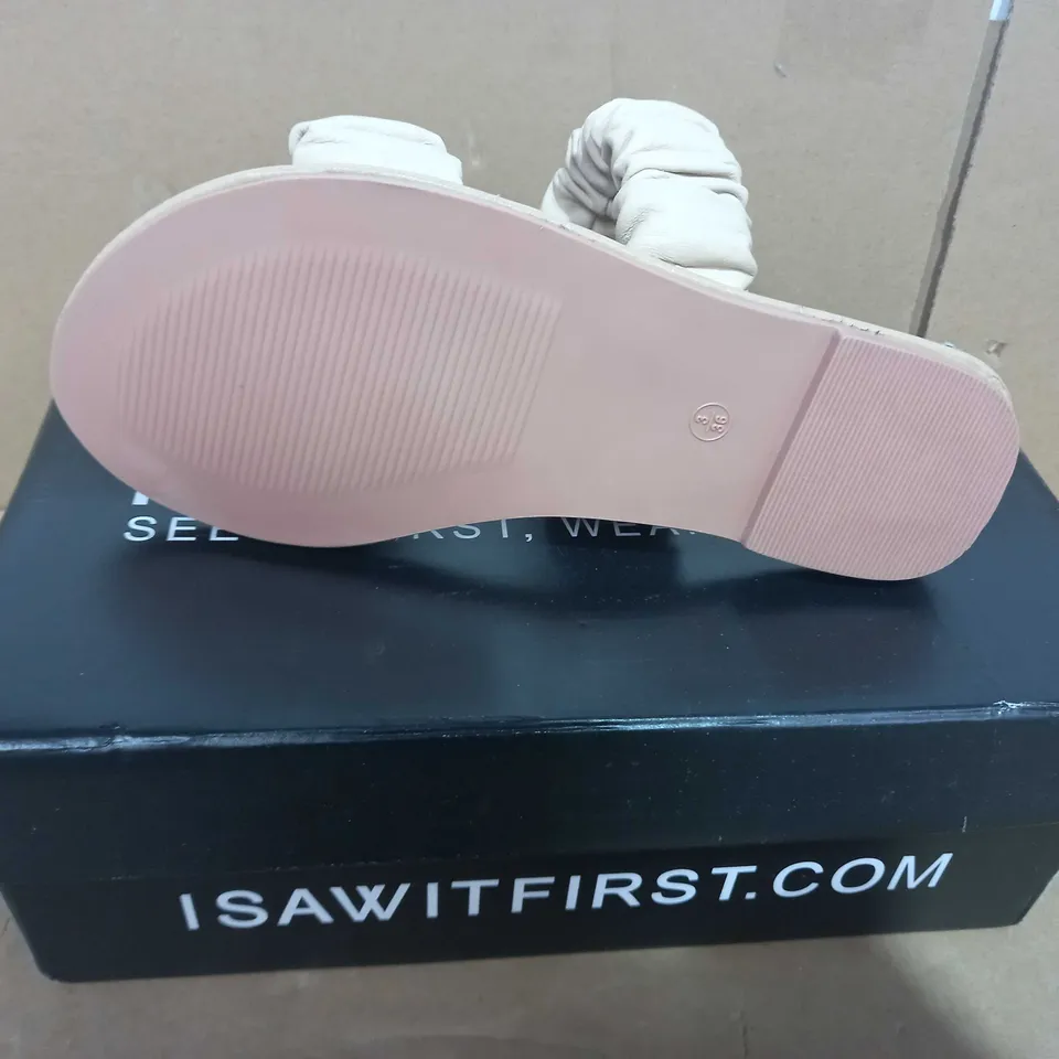 BOXED PAIR OF I SAW IT FIRST SANDALS IN NUDE COLOUR UK SIZE 3
