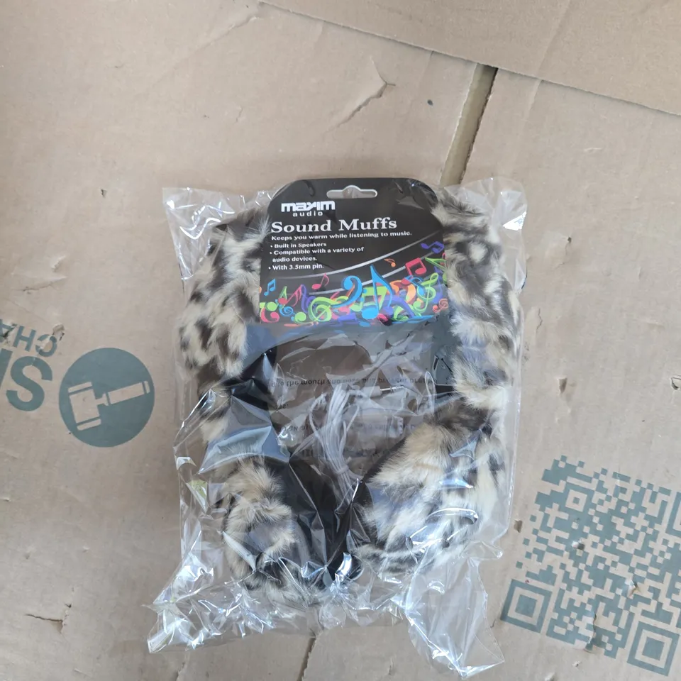 MAXIM AUDIO SOUND MUFFS WITH BUILT-IN SPEAKERS IN LEOPARD PRINT FUR - 3.5MM JACK 
