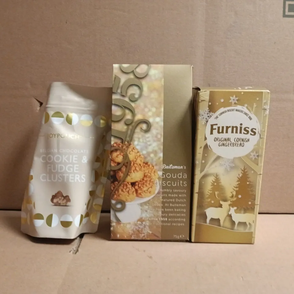 APPROXIMATELY 10 ASSORTED FOOD AND DRINK ITEMS TO INCLUDE FURNISS, GOUDA BISCUITS, ETC