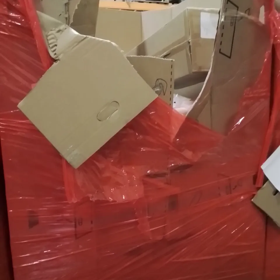 PALLET OF ASSORTED HOUSEHOLD GOODS AND PRODUCTS TO INCLUDE;MICROWAVE,TOWER FAN,LADDER
