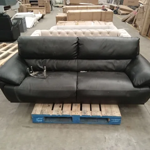 DESIGNER 3 SEATER BLACK FAUX LEATHER SOFA