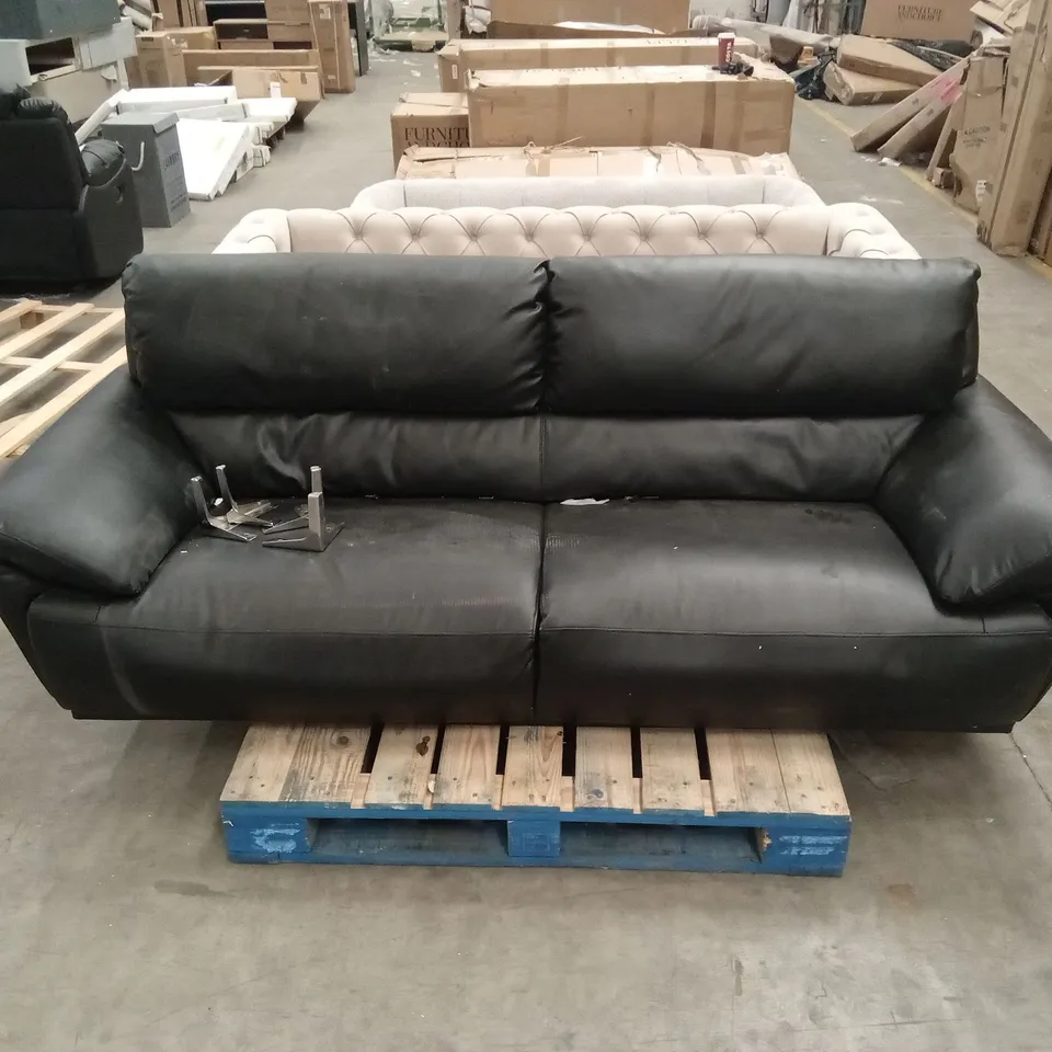 DESIGNER 3 SEATER BLACK FAUX LEATHER SOFA