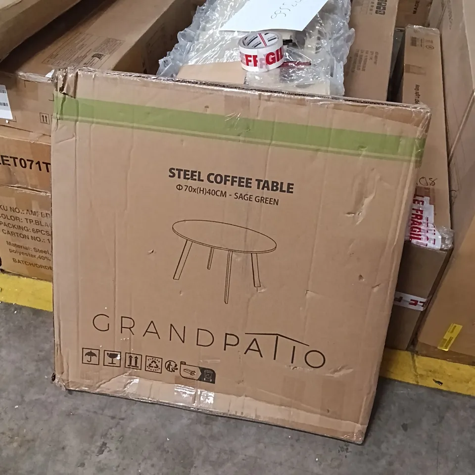 BOXED GRAND PATIO STEEL COFFEE TABLE, 70x40cm - SAGE GREEN (1 BOX)