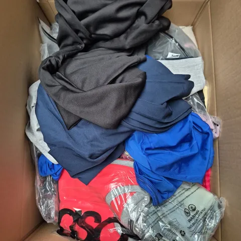 LARGE BOX OF APPROXIMATELY 25 ASSORTED CLOTHING ITEMS IN VARIOUS COLOURS, STYLES AND SIZES - COLLECTION ONLY