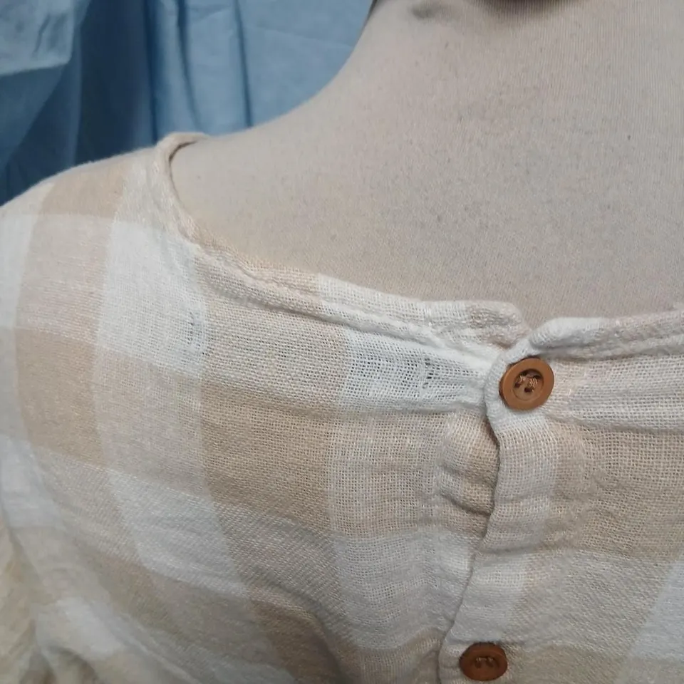 ZARA WOMEN'S CHECK LINEN BLOUSE – SIZE M