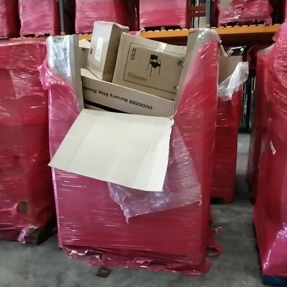 PALLET OF ASSORTED ITEMS TO INCLUDE: 3M FOLDING GAZEBOS, NURSERY STEP LADDER. PADDED BEDSIDE COMMODES, INSECT HOTEL ECT