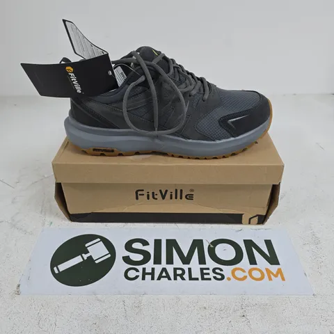 BOXED PAIR OF FITVILLE LOW TOP STURDY CORE TRAINERS IN SLATE GREY - UK 9.5