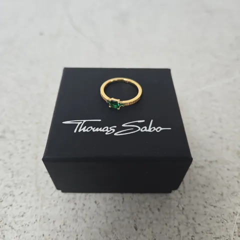 THOMAS SABO GOLD-TONE RING WITH GREEN GEMSTONE