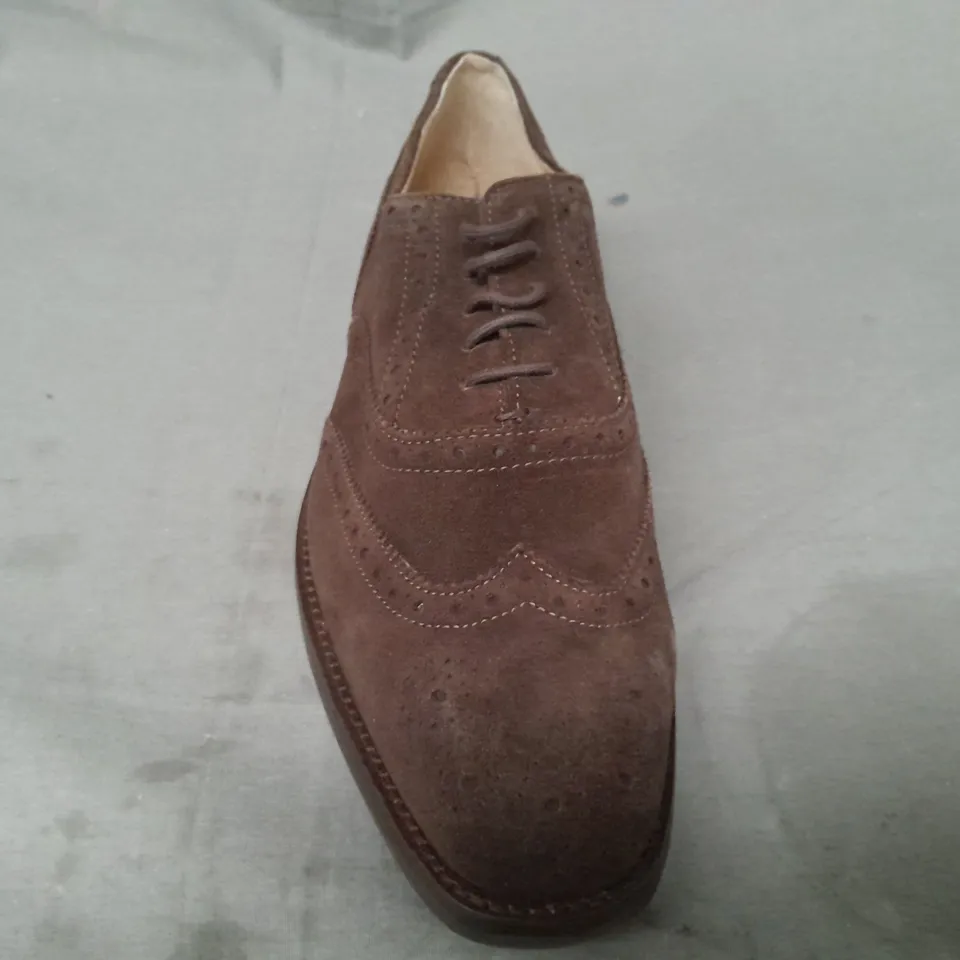 BOXED PAIR OF JOHN LEWIS SUEDE BROGUE SHOES IN BROWN UK SIZE 8