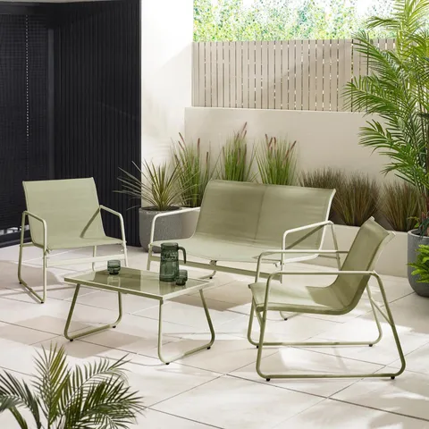 BOXED NAXOS GREEN 4 SEAT OUTDOOR CHAIRS SOFA & TABLE SET