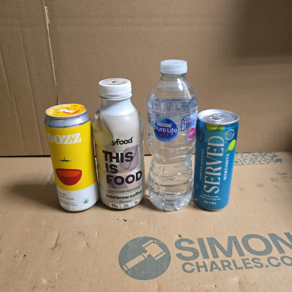 TOTE OF APPROXIMATELY 15 ASSORTED DRINKS ITEMS TO INCLUDE TFOOD, SERVED PREMIUM COCKTAIL AND NESTLE PURELIFE WATER