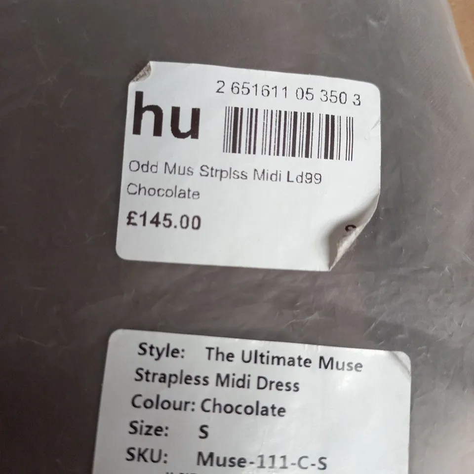 ODD MUSE LONDON THE ULTIMATE MUSE STRAPLESS MIDI DRESS – CHOCOLATE, SIZE S