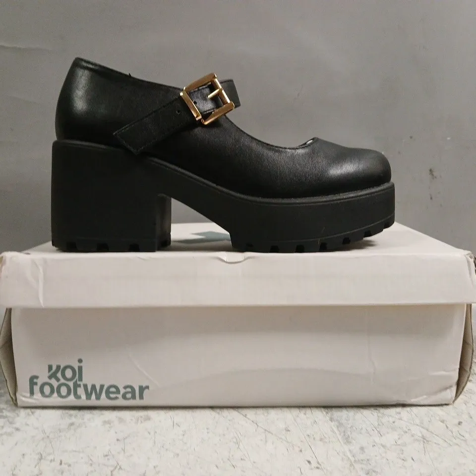 BOXED PAIR OF KOI TIRA MARY JANES FAUX LEATHER EDITION IN BLACK SIZE UK 4