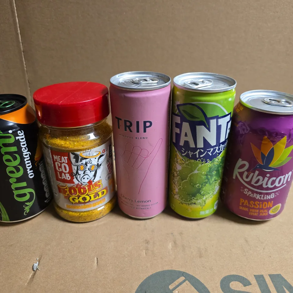 APPROXIMATELY 5 ASSORTED FOOD ITEMS TO INCLUDE - RUBICON, FANTA  AND TRIP