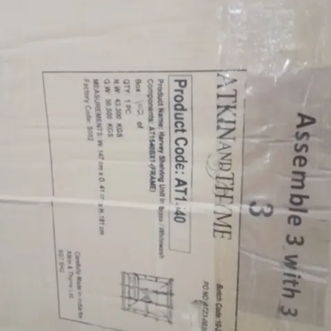 BOXED HARVEY SHELVING UNIT IN WHITEWASH/BRASS