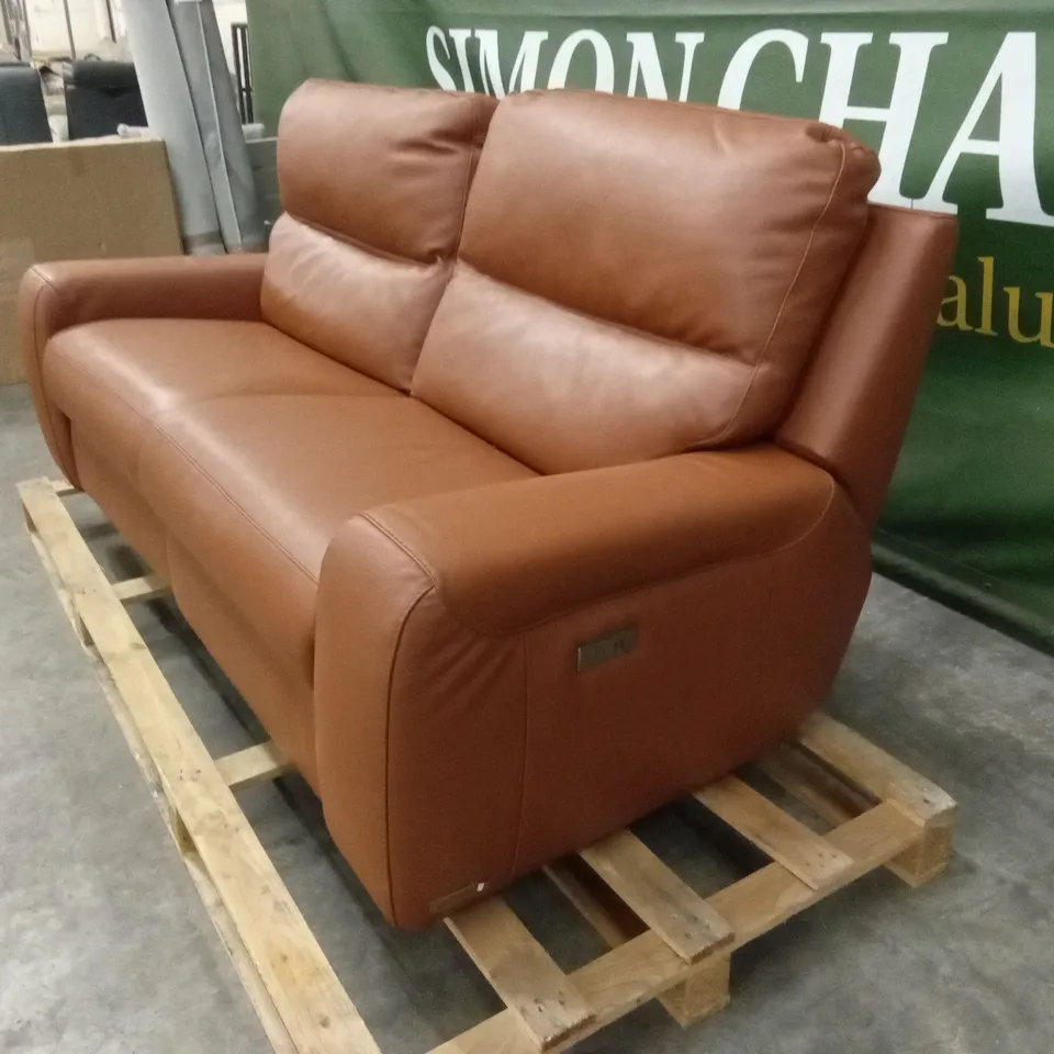 QUALITY DESIGNER 3 SEATER POWER RECLINER LEATHER SOFA - TAN
