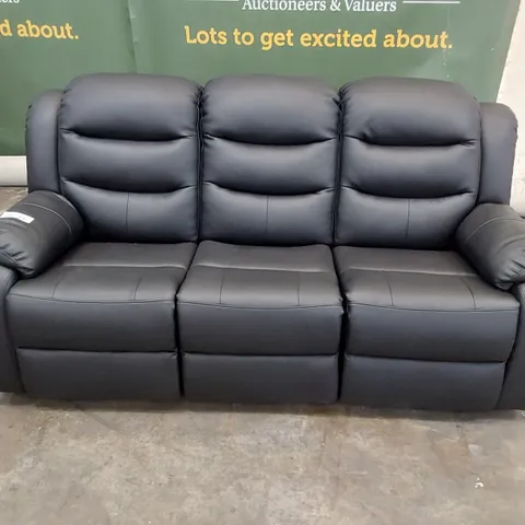 DESIGNER ROTHBURY MANUAL RECLINING THREE SEATER SOFA BLACK FAUX LEATHER