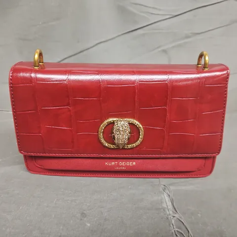 KURT GEIGER LONDON RED CROC-EFFECT HANDBAG WITH CRYSTAL-EMBELLISHED CLASP