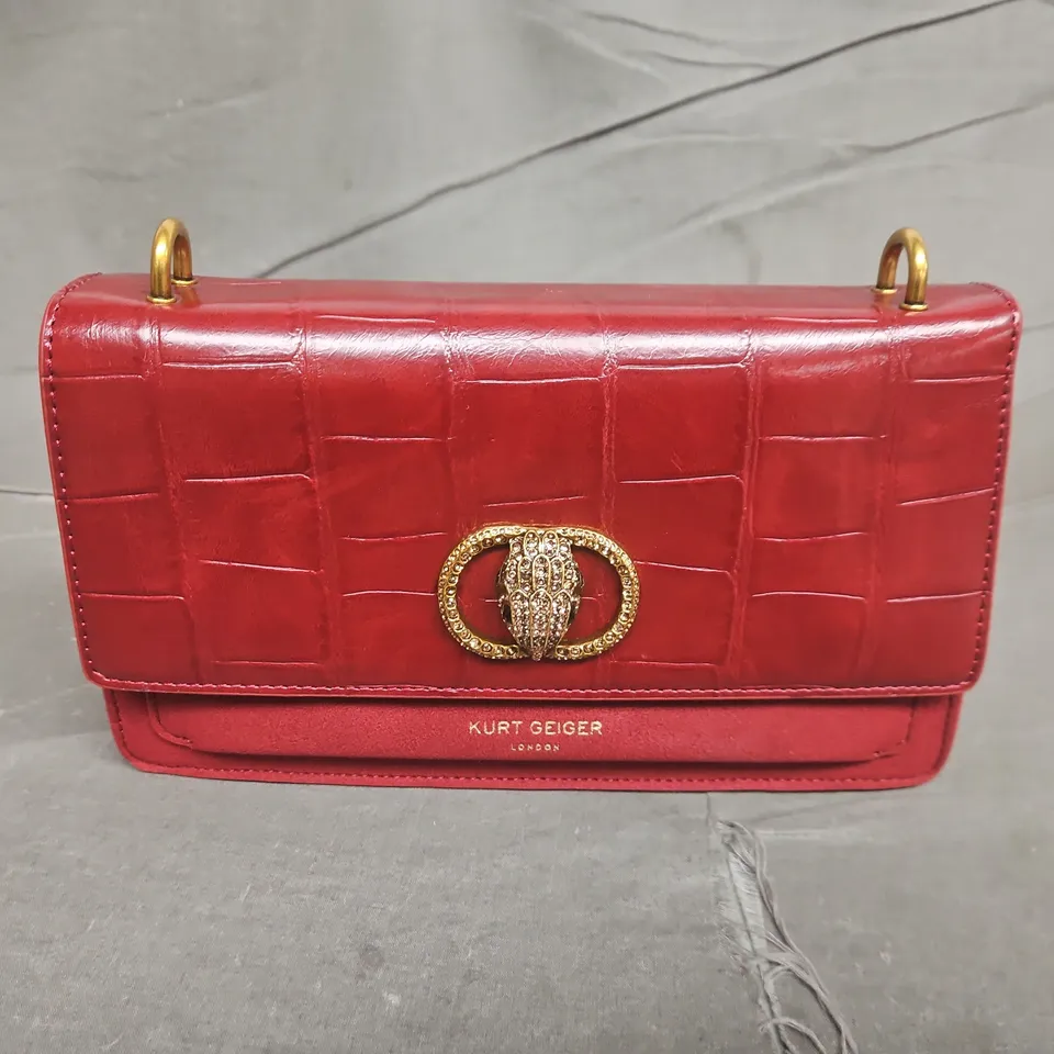 KURT GEIGER LONDON RED CROC-EFFECT HANDBAG WITH CRYSTAL-EMBELLISHED CLASP