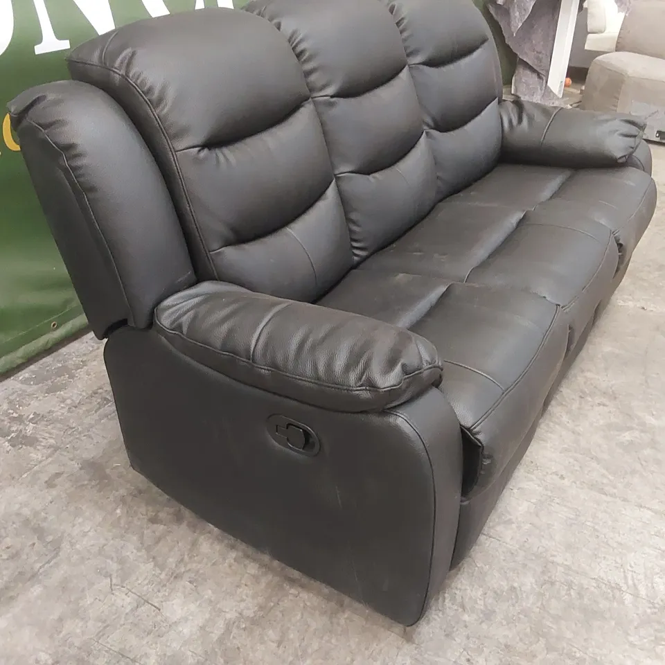 DESIGNER LUXURY 3 SEATER MANUAL RECLINER FAUX LEATHER SOFA - BLACK