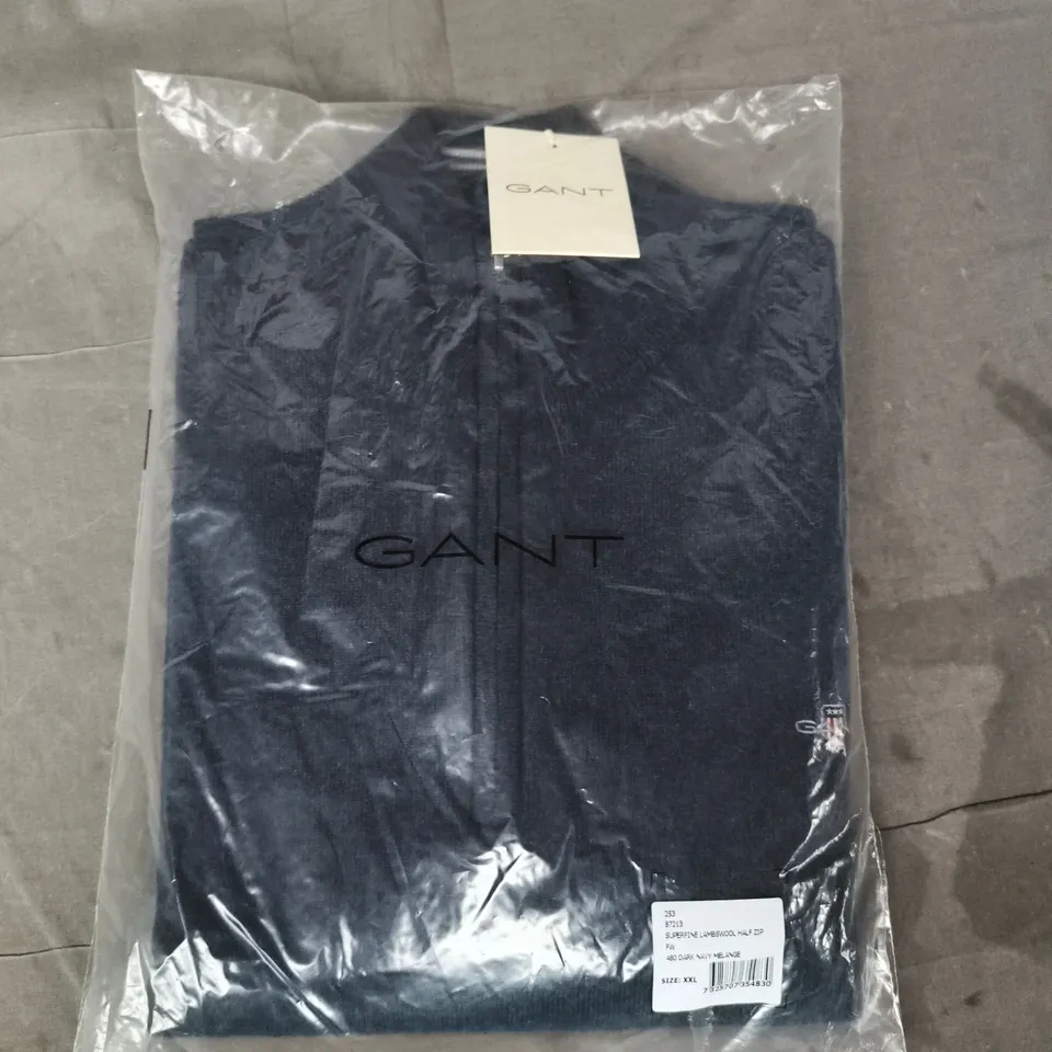 BAGGED GANT SUPERFINE LAMBSWOOL HALF ZIP NAVY SIZE XXL