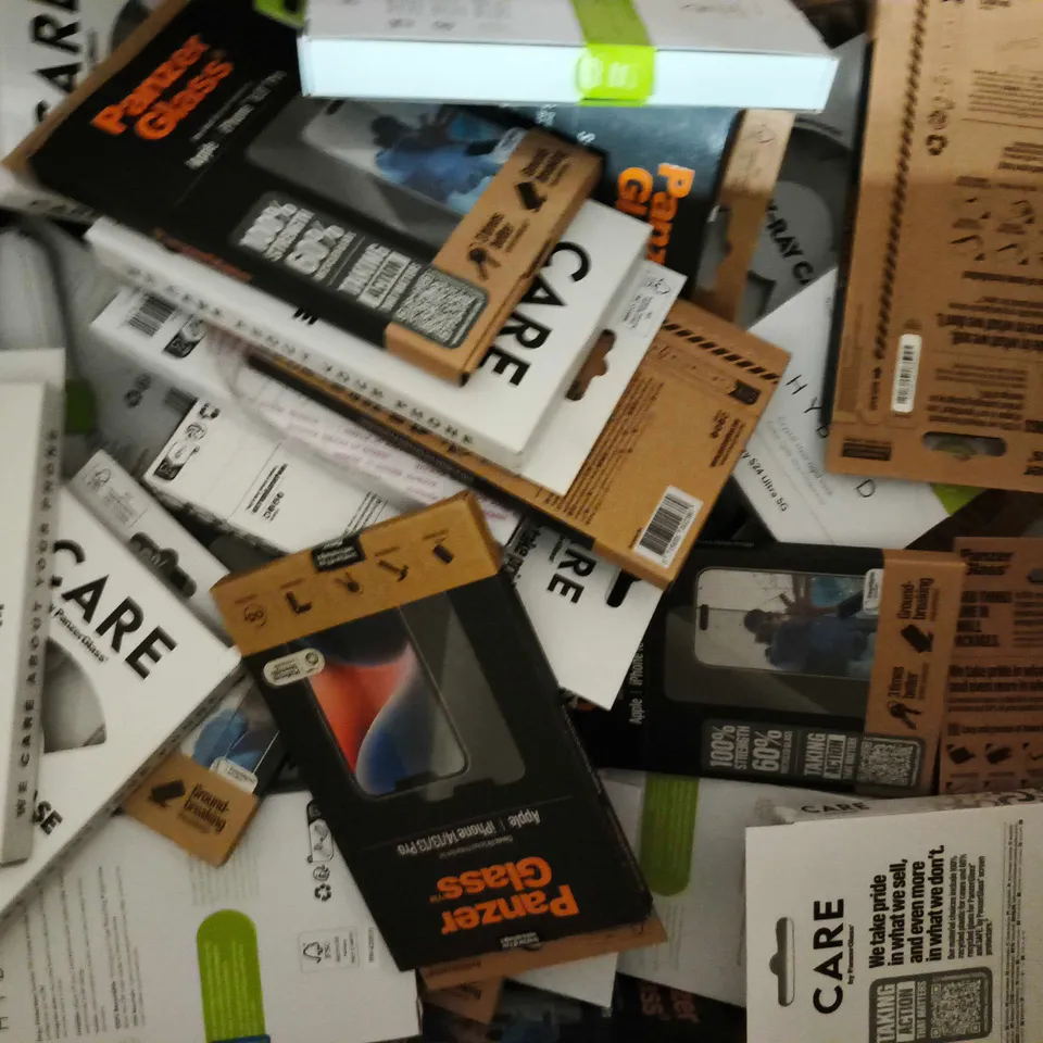 BOX OF APPROXIMATELY 100 ASSORTED PROTECTIVE PHONE CASES FOR VARIOUS MAKES AND MODELS - COLLECTION ONLY