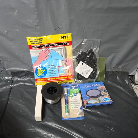 APPROXIMATELY 20 ASSORTED HOUSEHOLD ITEMS TO INCLUDE WINDOW INSULATION KIT, AIR STONE, GROUT PEN, ETC