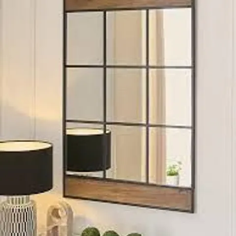 BOXED WOOD DETAIL WINDOWPANE MIRROR - COLLECTION ONLY