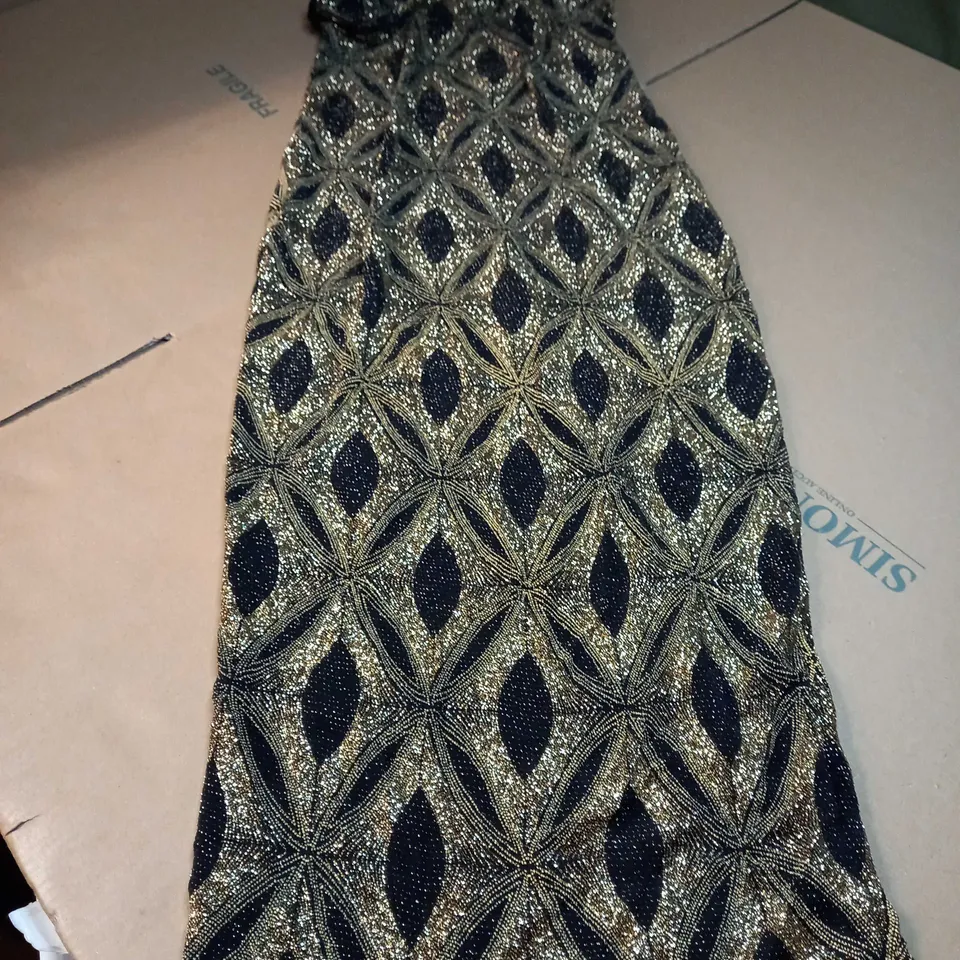 ASOS BLACK/GOLD SPARKLE STATEMENT FORM FITTING MIDI DRESS - SIZE 10