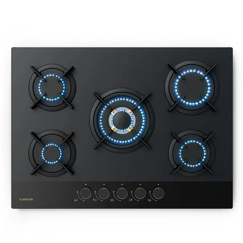 KLARSTEIN GOLDFLAME NANO 70CM GAS HOB 5 BURNERS BLACK BOXED