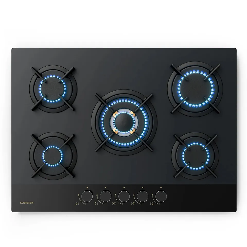 KLARSTEIN GOLDFLAME NANO 70CM GAS HOB 5 BURNERS BLACK BOXED