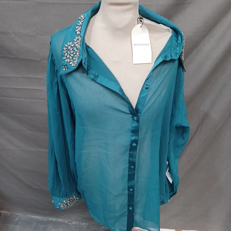 MONSOON TEAL THIN BLOUSE - UK 20