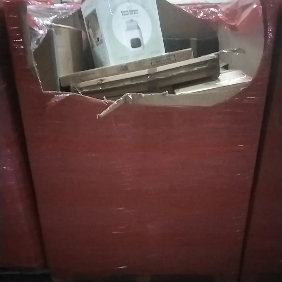 PALLET OF ASSORTED HOUSEHOLD GOODS AND PRODUCTS TO INCLUDE; MIRROR WITH LIGHTS, BOTTLE WASHER, BOXED FURNITURE ETC