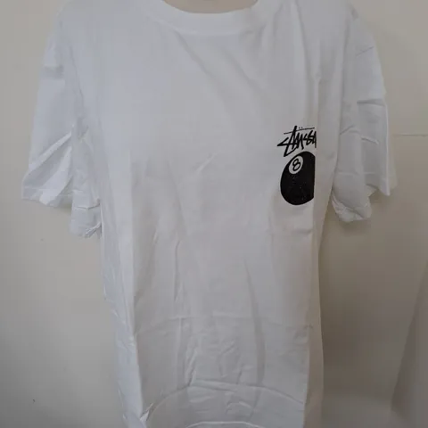 STUSSY WHITE EIGHT BALL T-SHIRT - M