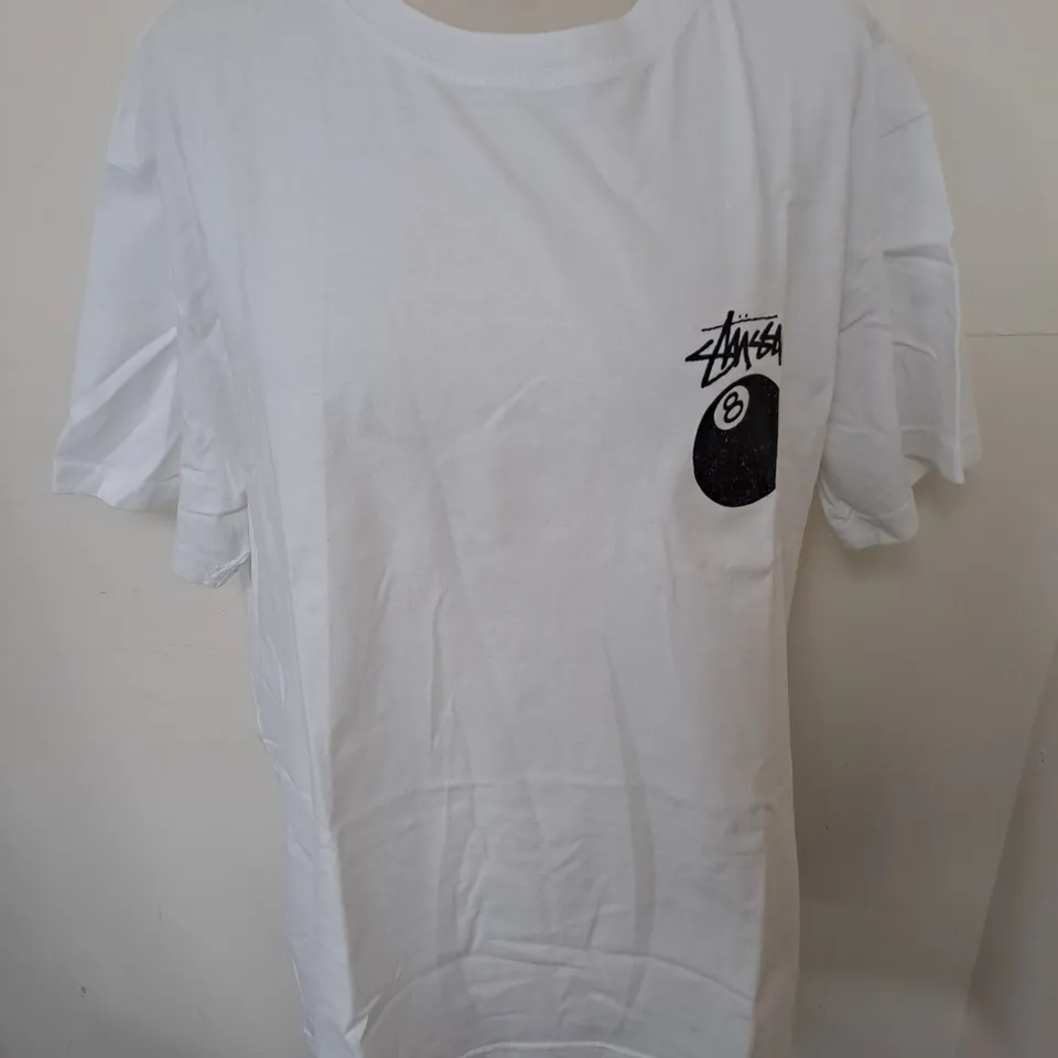 STUSSY WHITE EIGHT BALL T-SHIRT - M