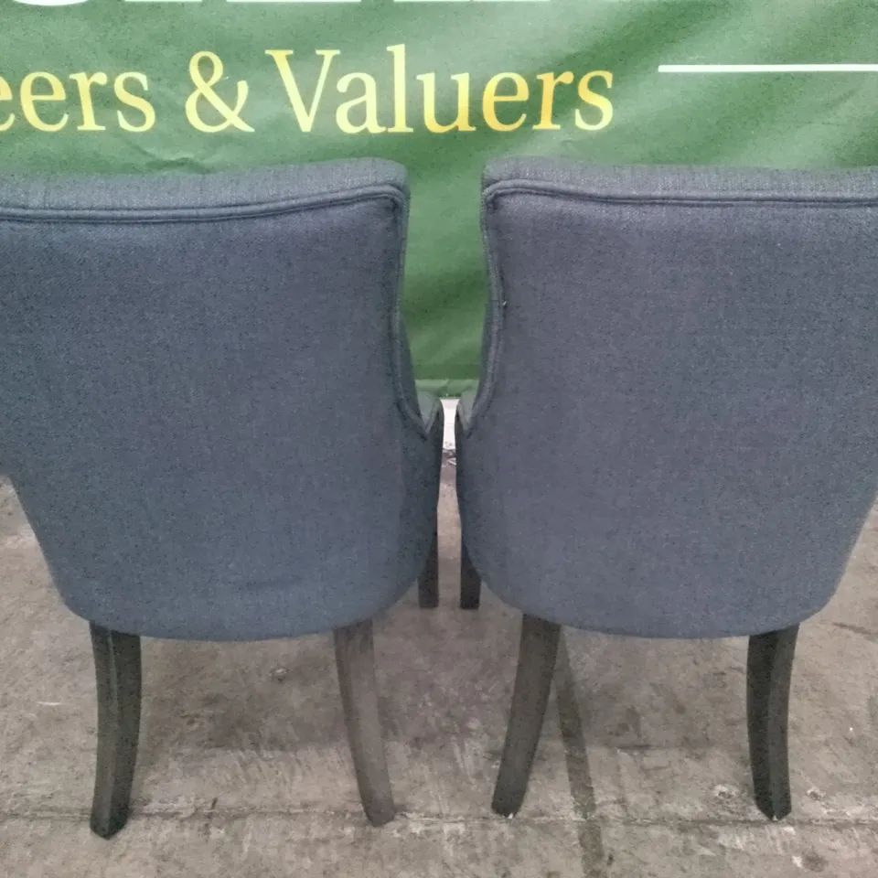 SET OF 2 NEW DUKE SLATE FABRIC BUTTON BACK DINING CHAIRS (GREY OAK LEG)