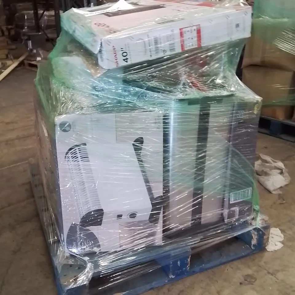 PALLET CONTAINING A LARGE QUANTITY OF ELECTRICAL PRODUCTS TO INCLUDE;KIDS JCB,TOWER FAN,SPACE HEATER,STEAM CLEANER,TV