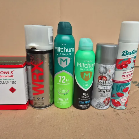 APPROXIMATELY 15 ASSORTED AEROSOLS TO INCLUDE WRX , SPRAY PAINT AND DRY SHAMPOO