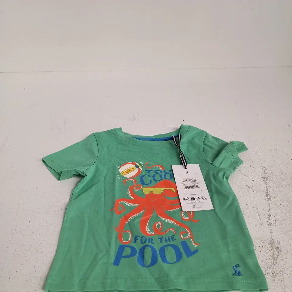 JOULES KIDS' T-SHIRT – 1 YR – GREEN 'FOR THE POOL' OCTOPUS PRINT