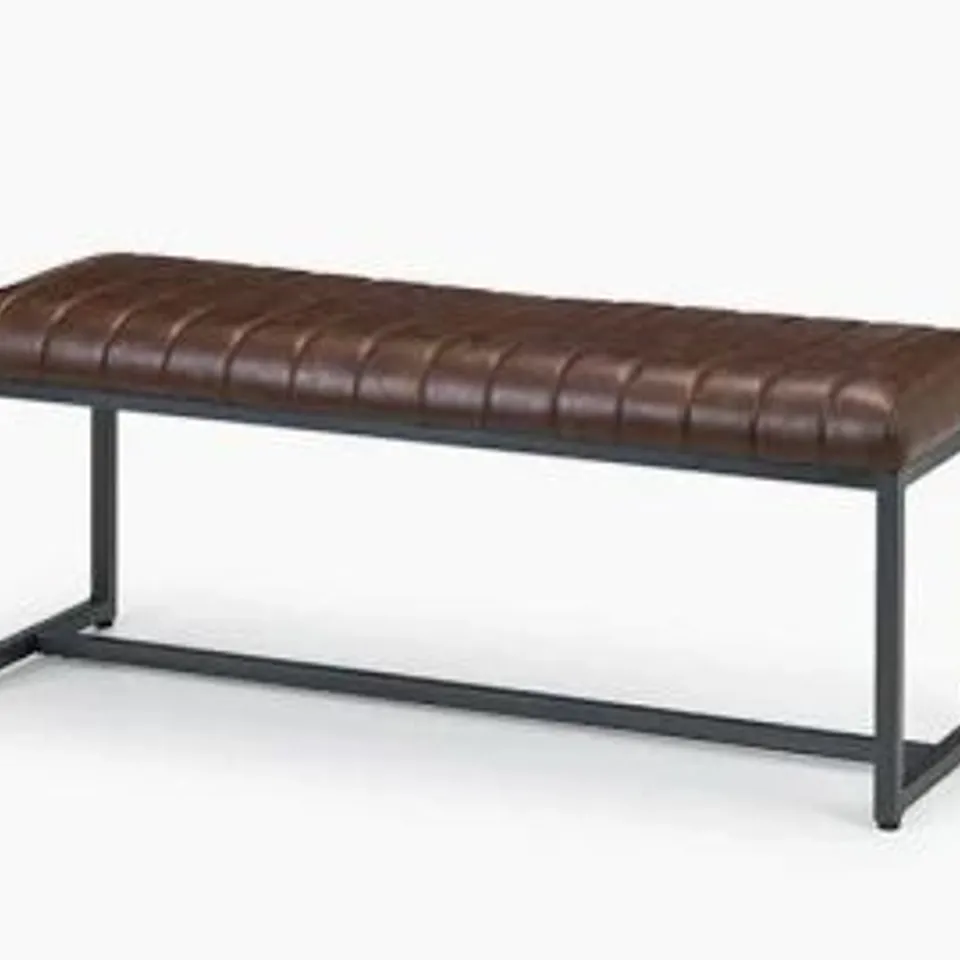 BOXED JULIAN BOWEN BROOKLYN UPHOLSTERED BENCH - ANTIQUE BROWN/GUNMETAL (1 BOX)