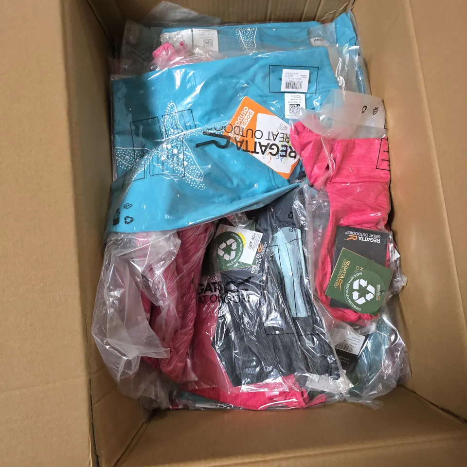 BOX OF APPROXIMATELY 20 ASSORTED REGATTA T SHIRT IN VARIOUS STYLES , COLOURS AND SIZES INCLUDING WOMENS FINGAL , HYPER DIMENSION AND FILANDRA