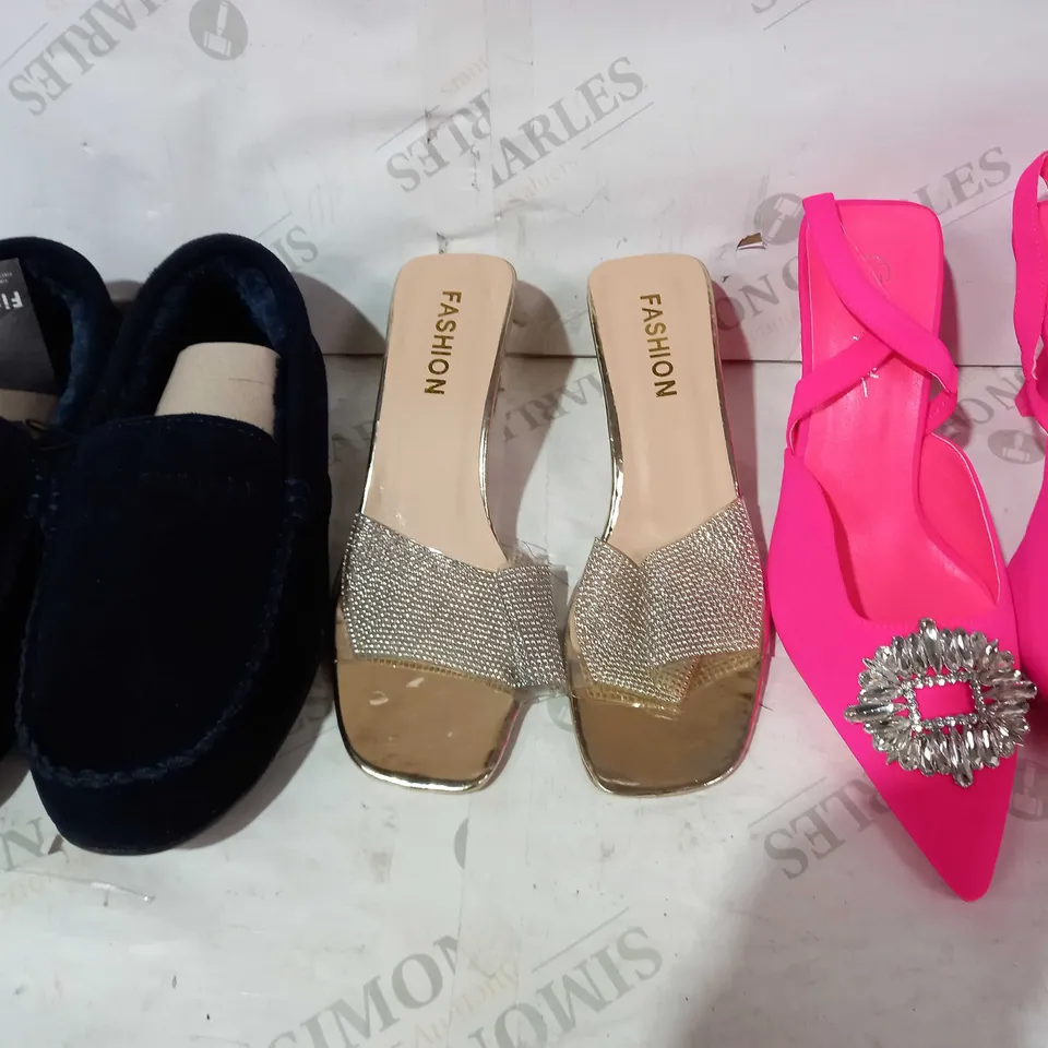 BOX OF APPROXIMATELY 10 ASSORTED PAIRS OF SHOES IN VARIOUS COLOURS, STYLES, AND SIZES TO INCLUDE FIRETRAP, FASHION, NASTY GAL, ETC