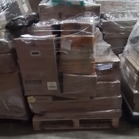 PALLET OF ASSORTED HOUSEHOLD GOODS AND PRODUCTS TO INCLUDE;BAR TABLE,CORNER BRACKET,TRASH CAN