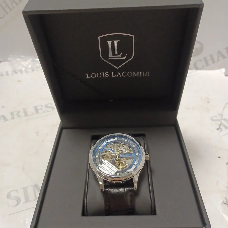 MENS LOUIS LACOMBE AUTOMATIC WATCH – SKELETON DIAL – LEATHER STRAP