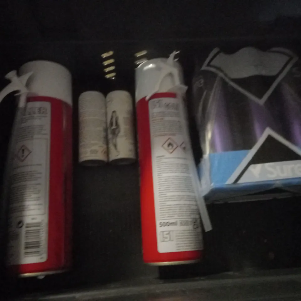 BOX OF APPROX 10 ASSORTED AEROSOLS INCLUDING IMPULSE BE SURPRISED DEODORANT, GORILLA FILLER EXPANDING FOAM AND OLIVE OIL - COLLECTION ONLYY