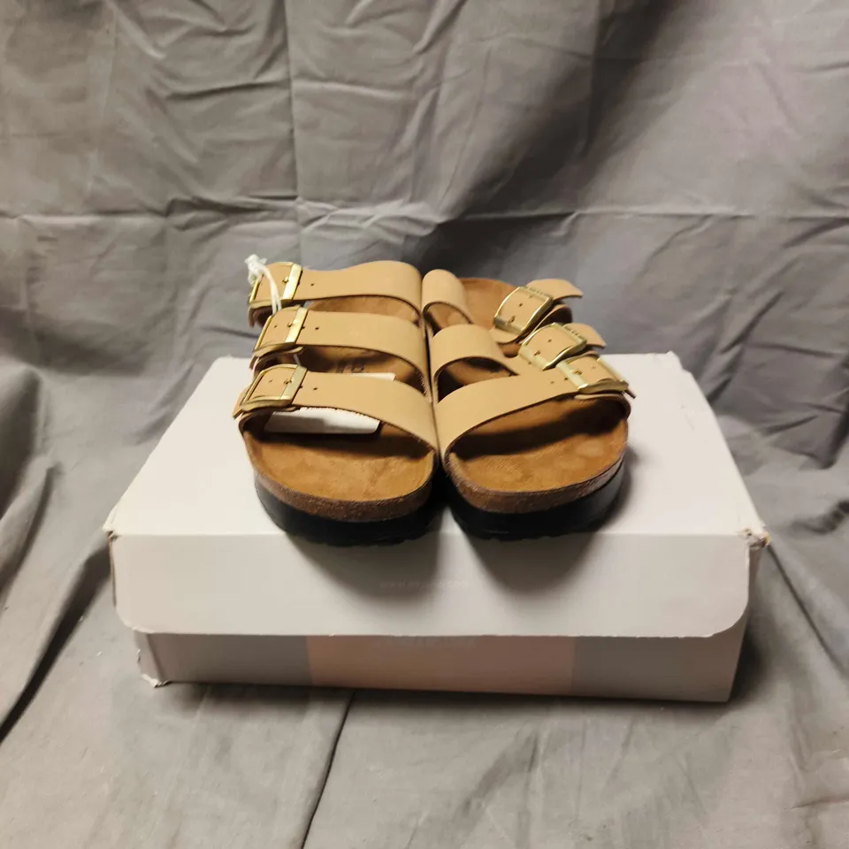PAIR OF BOXED PAPILLIO LEATHER SANDALS WITH TRIPLE BUCKLE STRAPS – SIZE 39