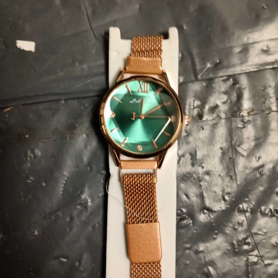 ROSE GOLD-TONE MESH WRISTWATCH WITH GREEN DIAL 