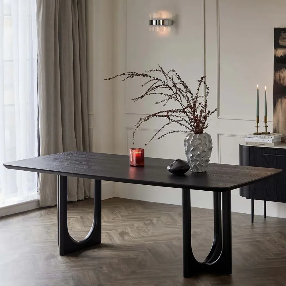 BOXED DANETTI ORLAN 8 SEATER FIXED DINING TABLE BLACK ASH (2 BOXES)