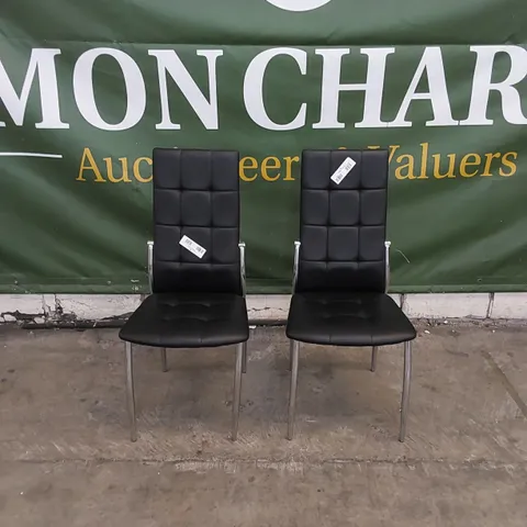 SET OF 2 DINING CHAIRS IN METAL AND BLACK PU FAUX LEATHER